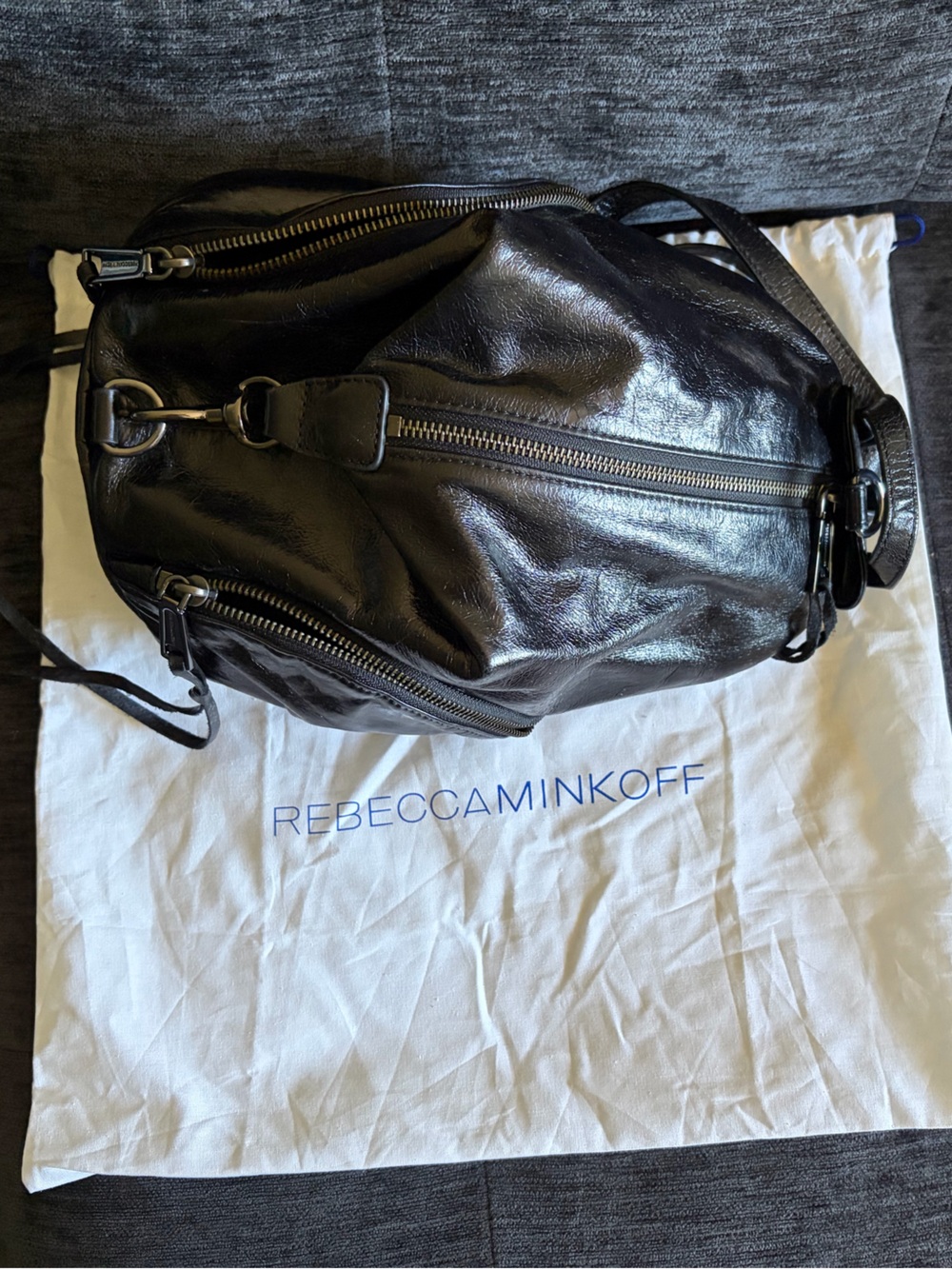 Rebecca Minkoff patent black Julian backpack